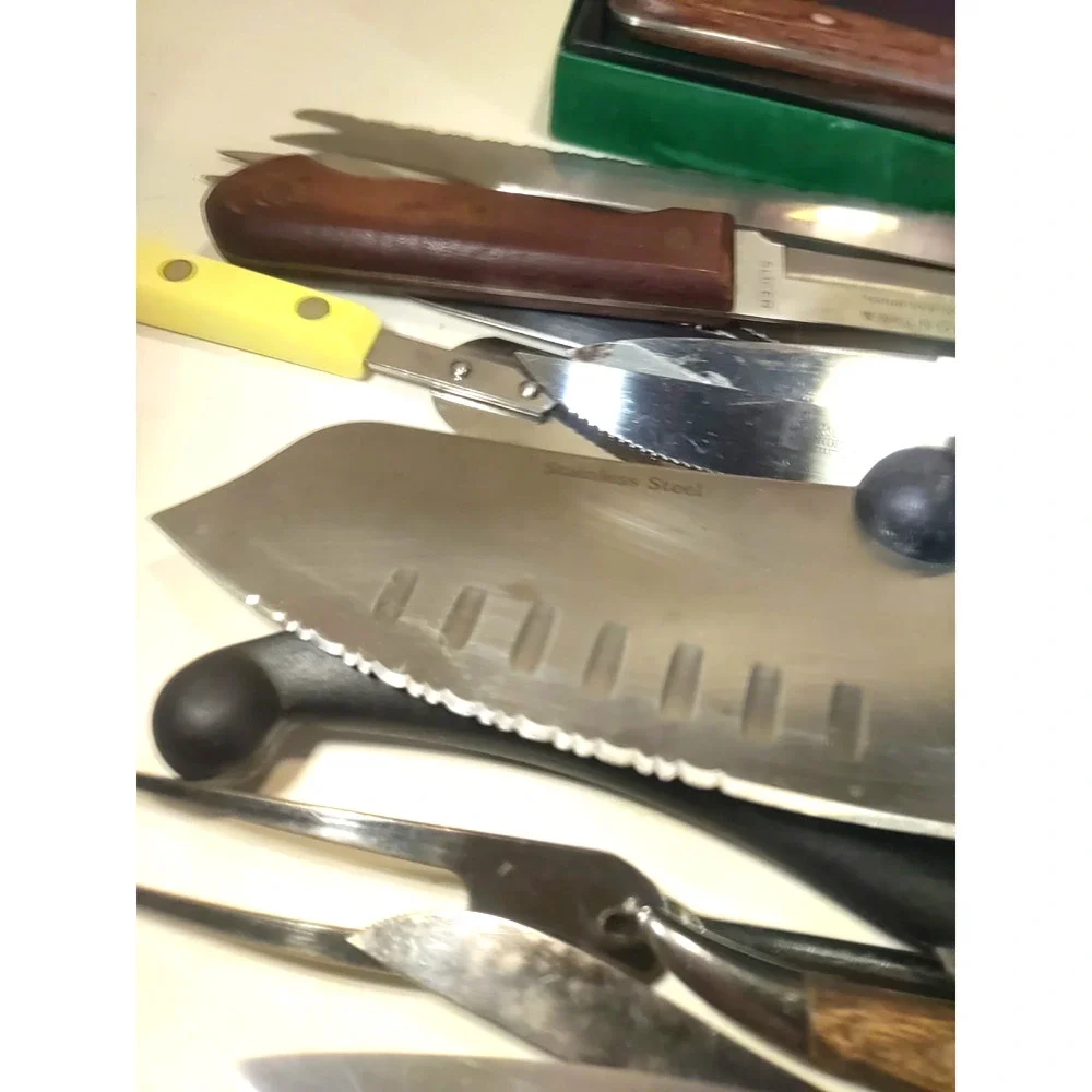 Large Junk Lot Old Knives Carbon steel wood handles Sets Butcher Knives